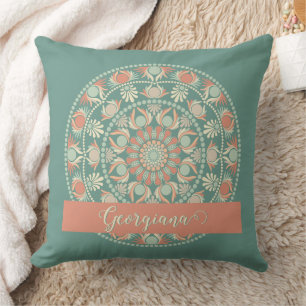 Gepersonaliseerde  Retro Sage en Sand Mandala Kussen