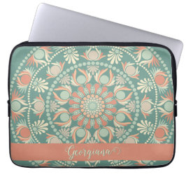 Gepersonaliseerde  Retro Sage en Sand Mandala Laptop Sleeve