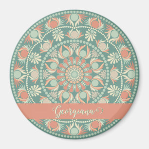 Gepersonaliseerde Retro Sage en Sand Mandala Magneet