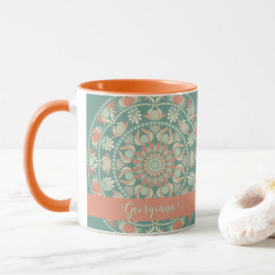 Gepersonaliseerde  Retro Sage en Sand Mandala Mok