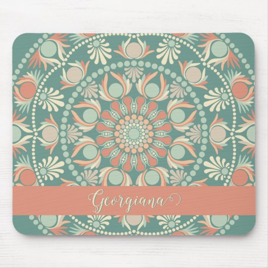 Gepersonaliseerde  Retro Sage en Sand Mandala Muismat (Voorkant)