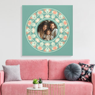 Gepersonaliseerde Retro Sage & Sand Mandala Foto L Canvas Afdruk