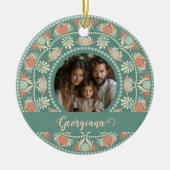 Gepersonaliseerde Retro Sage & Sand Mandala Foto L Keramisch Ornament (Voorkant)