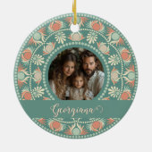 Gepersonaliseerde Retro Sage & Sand Mandala Foto L Keramisch Ornament (Achterkant)