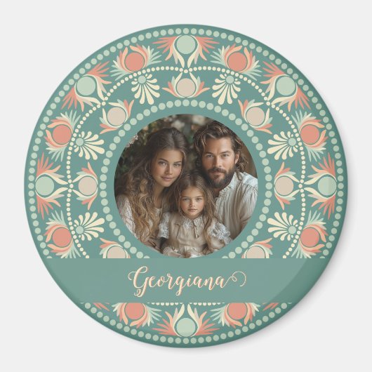 Gepersonaliseerde Retro Sage & Sand Mandala Foto L Magneet (Voorkant)