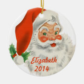Gepersonaliseerde Retro Santa Claus Keramisch Ornament (Voorkant)