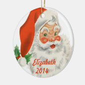 Gepersonaliseerde Retro Santa Claus Keramisch Ornament (Links)