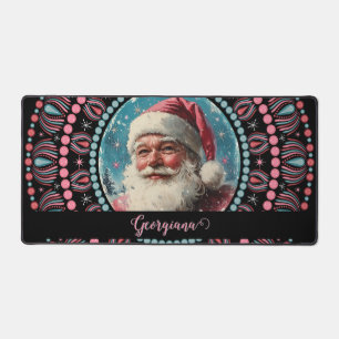 Gepersonaliseerde Retro Santa Pinkmas Floral Manda Bureaumat