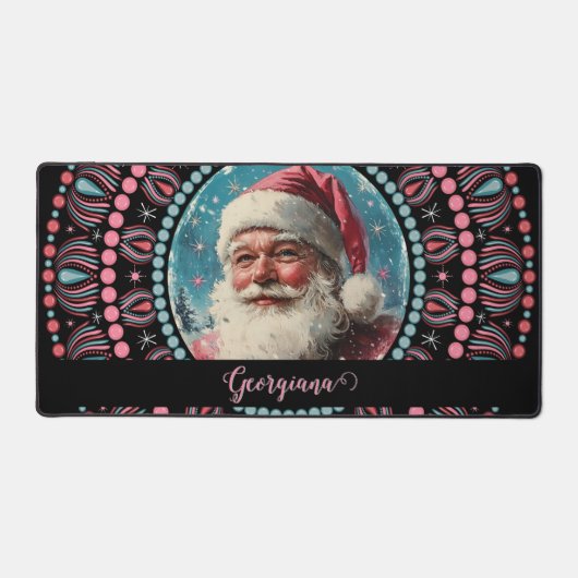 Gepersonaliseerde Retro Santa Pinkmas Floral Manda Bureaumat (Voorkant)