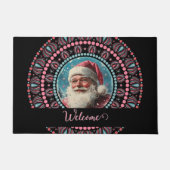 Gepersonaliseerde Retro Santa Pinkmas Floral Manda Deurmat (Voorkant)