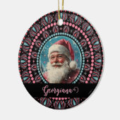 Gepersonaliseerde Retro Santa Pinkmas Floral Manda Keramisch Ornament (Links)