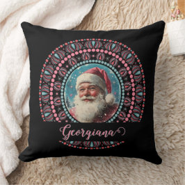 Gepersonaliseerde Retro Santa Pinkmas Floral Manda Kussen