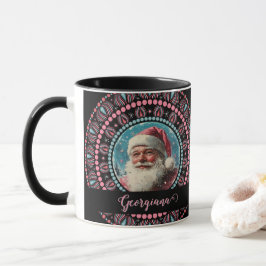 Gepersonaliseerde Retro Santa Pinkmas Floral Manda Mok