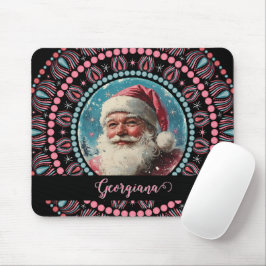 Gepersonaliseerde Retro Santa Pinkmas Floral Manda Muismat