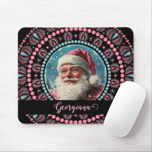 Gepersonaliseerde Retro Santa Pinkmas Floral Manda Muismat