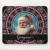 Gepersonaliseerde Retro Santa Pinkmas Floral Manda Muismat (Voorkant)