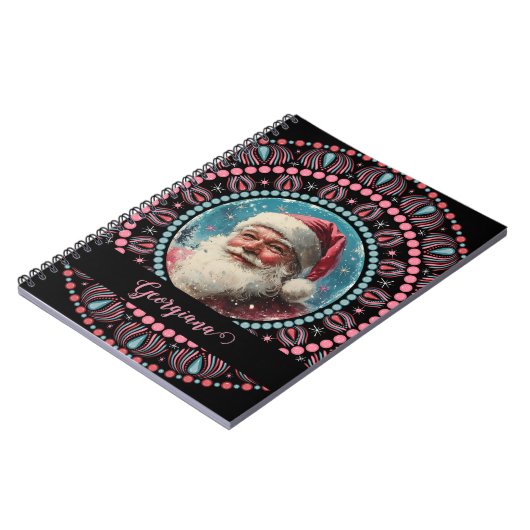 Gepersonaliseerde Retro Santa Pinkmas Floral Manda Notitieboek (Linkerzijde)
