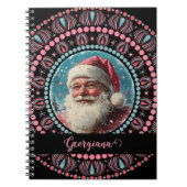 Gepersonaliseerde Retro Santa Pinkmas Floral Manda Notitieboek (Voorkant)