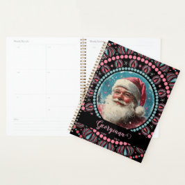 Gepersonaliseerde Retro Santa Pinkmas Floral Manda Planner