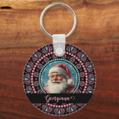 Gepersonaliseerde Retro Santa Pinkmas Floral Manda Sleutelhanger (Voorkant)