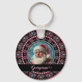 Gepersonaliseerde Retro Santa Pinkmas Floral Manda Sleutelhanger (Achterkant)