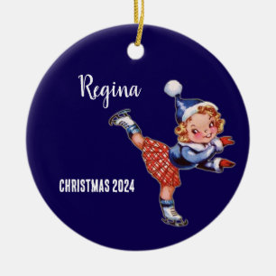 Gepersonaliseerde Retro Schaatsen Meisje Ornament