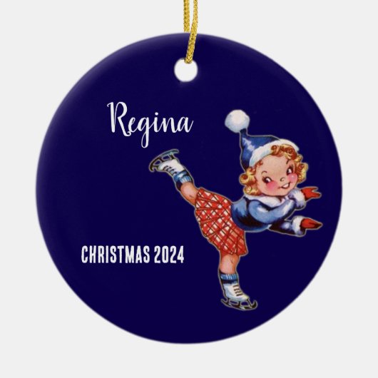 Gepersonaliseerde Retro Schaatsen Meisje Ornament (Voorkant)