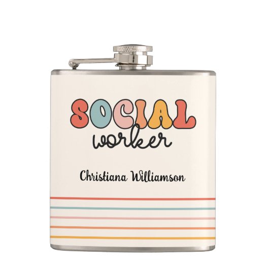 Gepersonaliseerde retro sociaal werker heupfles (Voorkant)