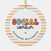 Gepersonaliseerde retro sociaal werker keramisch ornament (Voorkant)