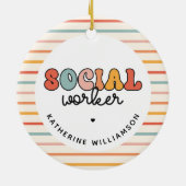 Gepersonaliseerde retro sociaal werker keramisch ornament (Achterkant)