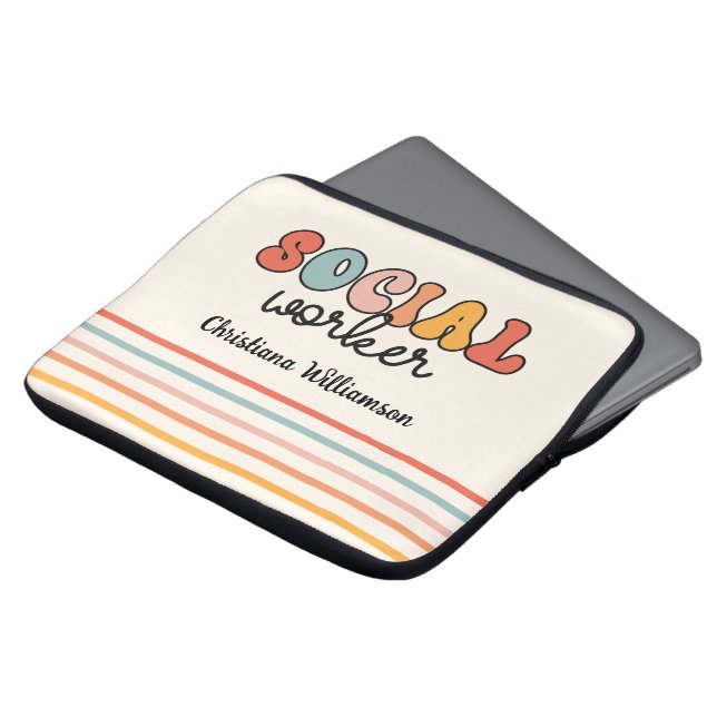 Gepersonaliseerde retro sociaal werker laptop sleeve (Voorkant top)
