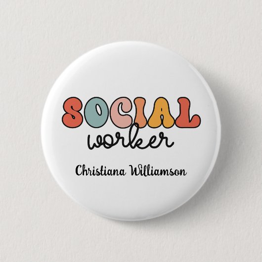 Gepersonaliseerde retro sociaal werker ronde button 5,7 cm (Voorkant)