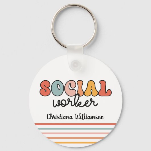 Gepersonaliseerde retro sociaal werker sleutelhanger (Voorkant)