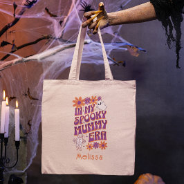 Gepersonaliseerde Retro Spooky Mummy Era Halloween Tote Bag