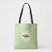 Gepersonaliseerde  retro stijl groen strepen tote bag (Voorkant)