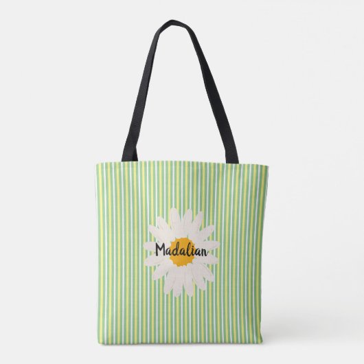 Gepersonaliseerde retro stijl groen strepen tote bag (Achterkant)