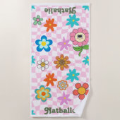 Gepersonaliseerde Retro Strandlaken | Floral Naam (Voorkant)