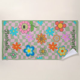 Gepersonaliseerde Retro Strandlaken | Floral Naam