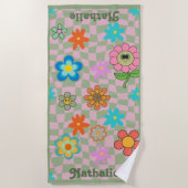 Gepersonaliseerde Retro Strandlaken | Floral Naam  (Voorkant)