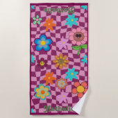 Gepersonaliseerde Retro Strandlaken | Floral Naam (Voorkant)