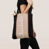 Gepersonaliseerde Retro Stripe Beige Zwart Tote Bag (Dichtbij)