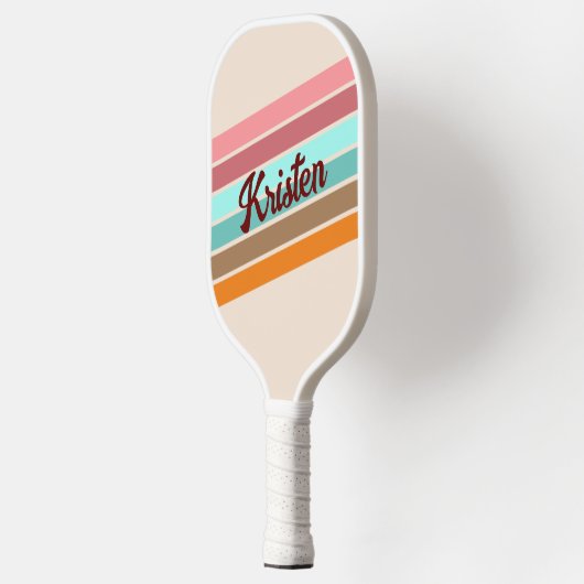 Gepersonaliseerde Retro Stripe Pickleball Paddle (Links)