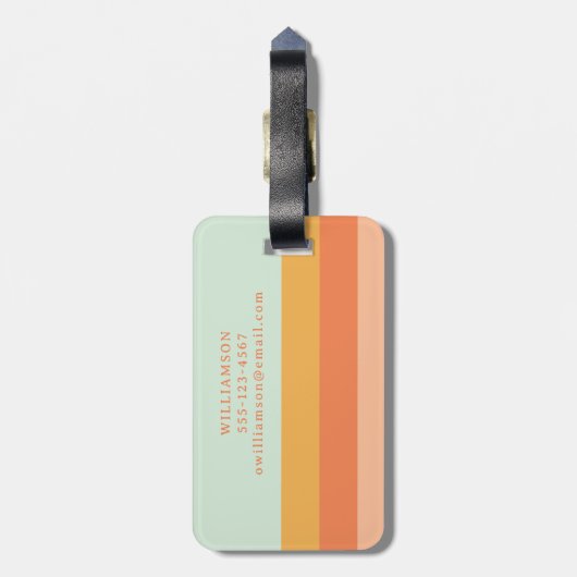 Gepersonaliseerde Retro Stripes Mint Perzik Pastel Bagagelabel (Achterkant verticaal)