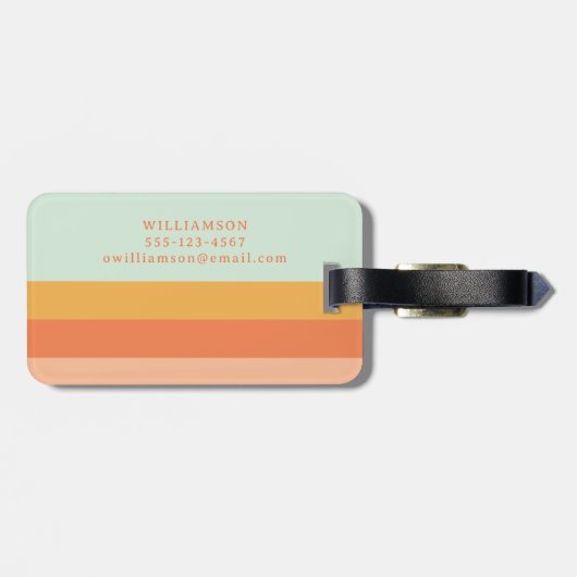 Gepersonaliseerde Retro Stripes Mint Perzik Pastel Bagagelabel (Achterkant horizontaal)