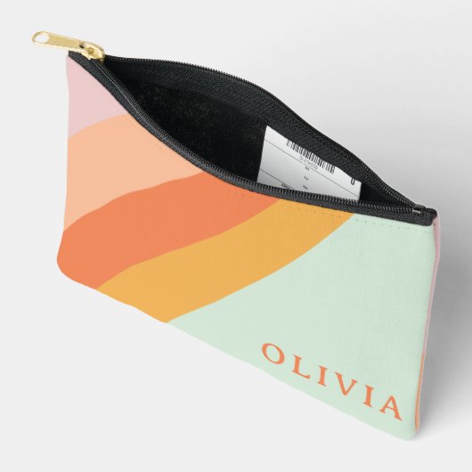 Gepersonaliseerde Retro Stripes Mint Perzik Pastel Etui (Open)