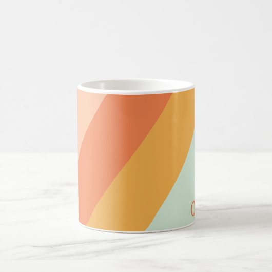 Gepersonaliseerde Retro Stripes Mint Perzik Pastel Koffiemok (Center)