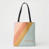 Gepersonaliseerde Retro Stripes Mint Perzik Pastel Tote Bag (Voorkant)
