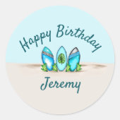 Gepersonaliseerde Retro Surfboards Ronde Sticker (Voorkant)