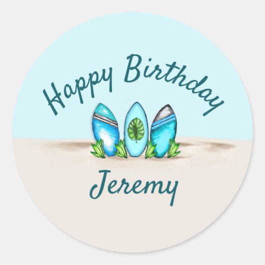 Gepersonaliseerde Retro Surfboards Ronde Sticker (Voorkant)