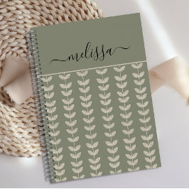 Gepersonaliseerde Retro Vibe Green Leaves Journal Notitieboek